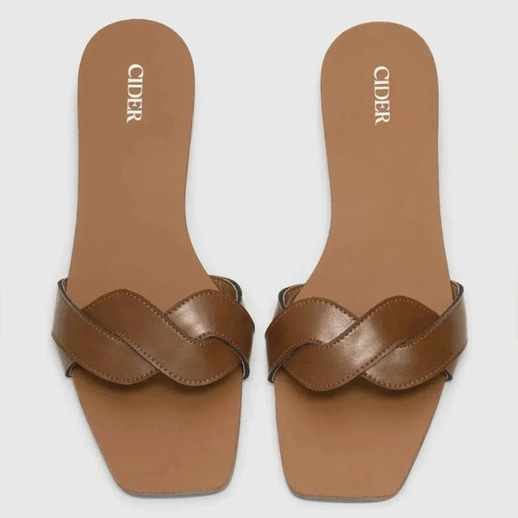 New Cider Santorini Summer Vacation Single Band Vegan Leather Slippers Brown 41. - Picture 3 of 9